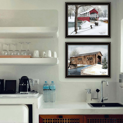 Trendy Decor 4U 2- Piece Vignette Winter Covered Bridges Framed Wall Art