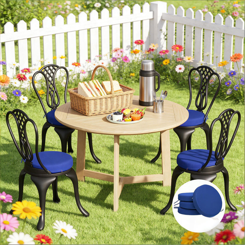 Ensemble de 4 coussins de siège ronds, coussins de chaise de patio (seulement coussin), Marine