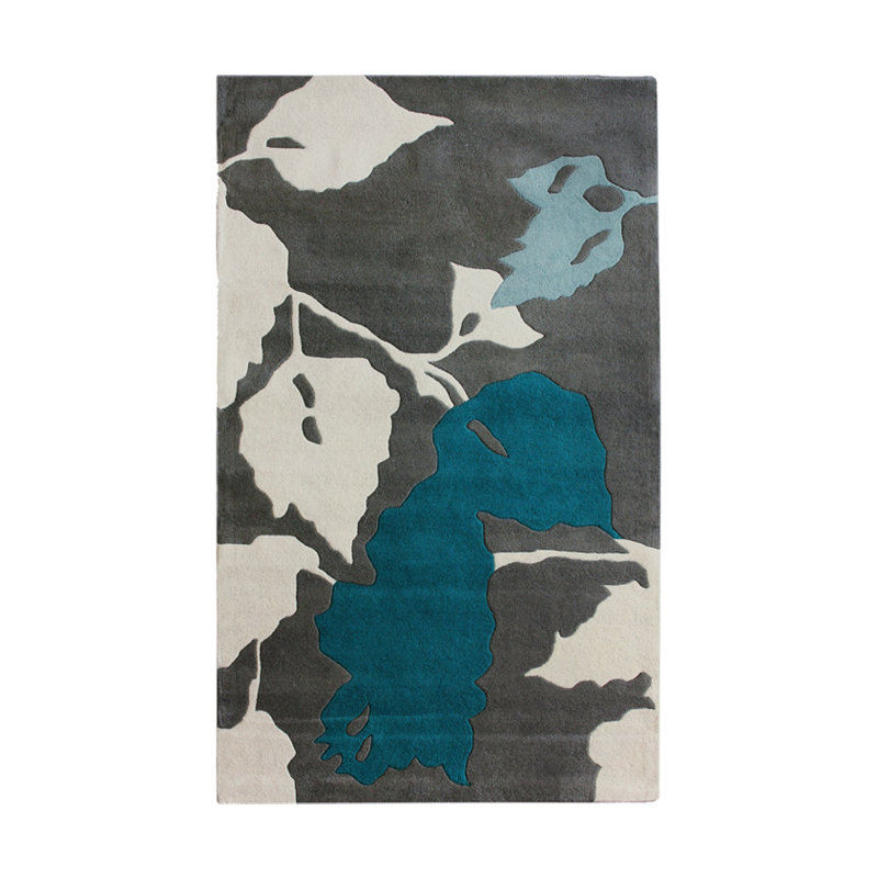 Tapis gris et bleu à feuilles Naugle, Rectangle 3' x 5'