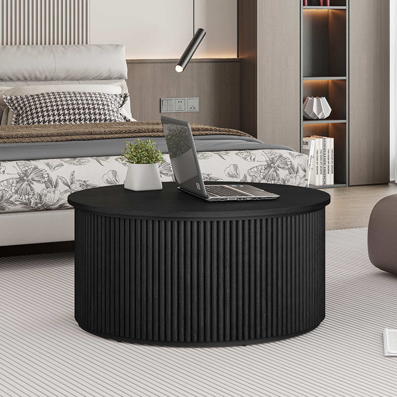 Table basse 31,61 po Guinna avec rangement, table de bout Mid Century, Chêne noir