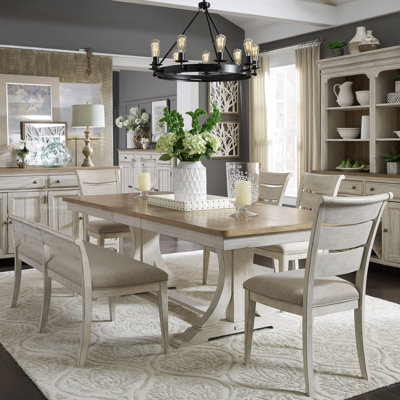 Harlowe 6 Person Trestle Dining Table Set w/ 18" Removable Leaf