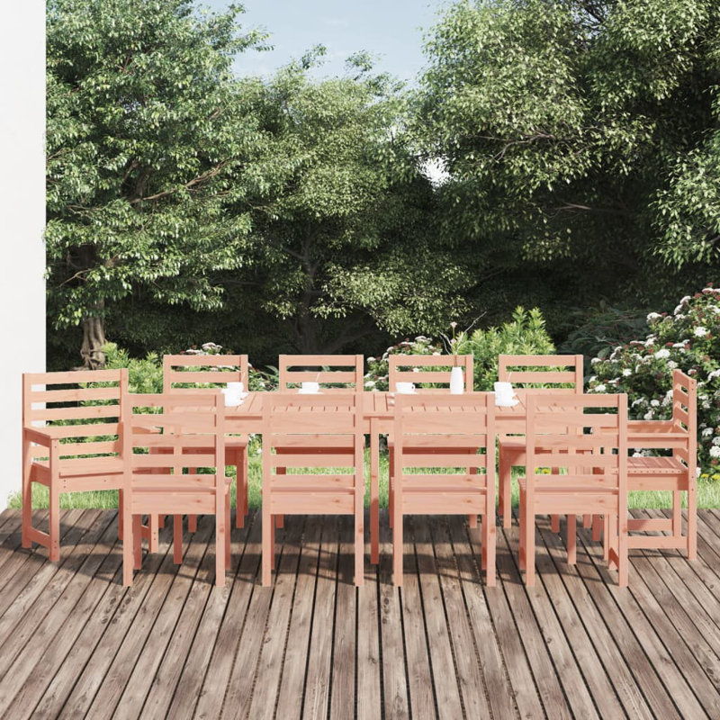 Campbelltown 10 - Person Wood Patio Dining Set with Rectangular Table, Brown Douglas