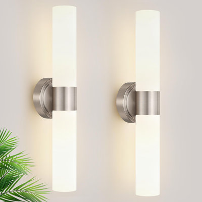 Ensemble de 2 appliques murales modernes pour salle de bain câblées - verre blanc laiteux pour miroir et couloir