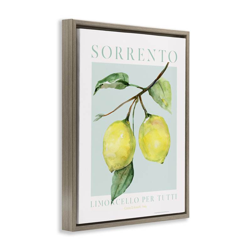 «Sorrento Lemon Branch», art mural encadré flottant par Reinders, H 31 po x l 25 po, Cadre flottant orme Montalcino