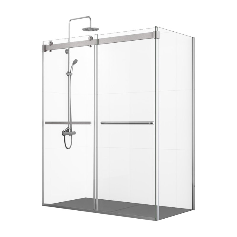 Spezia 68.6'' W 76'' H Semi-Frameless Rectangle Reversible Shower Enclosure, Nickel