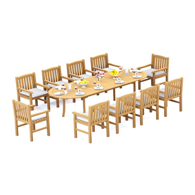 Grade-A Teak Wood Dining Set: 118" Double Extension Oval Table And Devon Arm Chairs #11DV2608