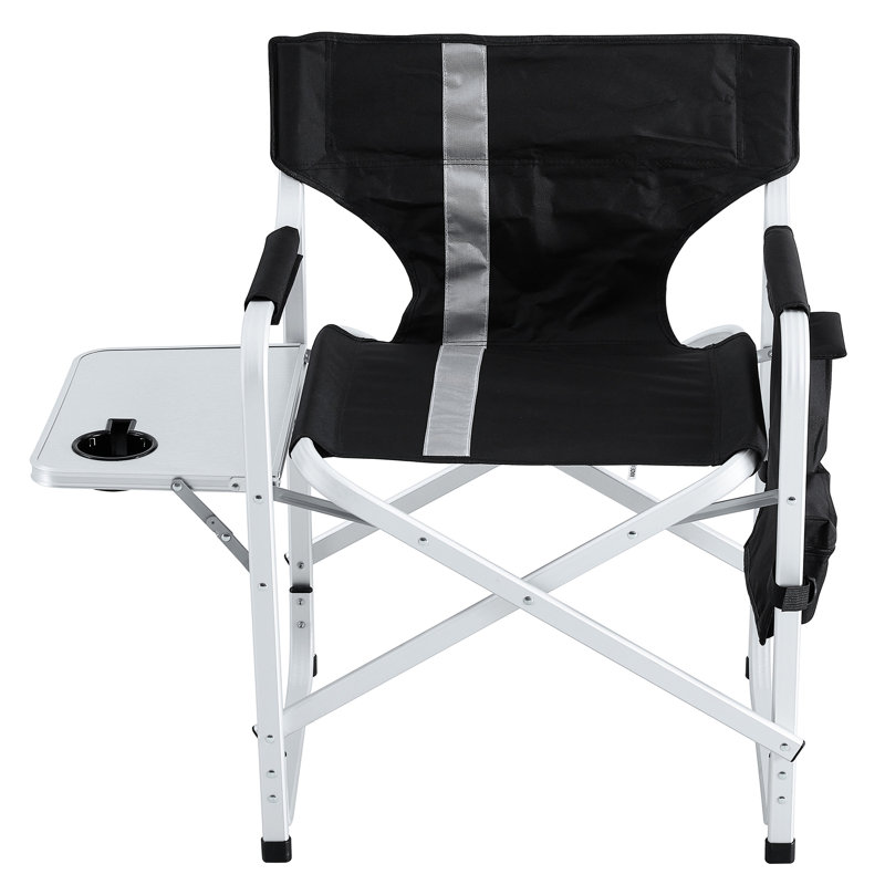 2 chaises pliantes avec table d'appoint et poches, capacité de charge de 400 lb, noir / gris, idéales pour un rangement portable amusant à l'extérieur, grands événements
