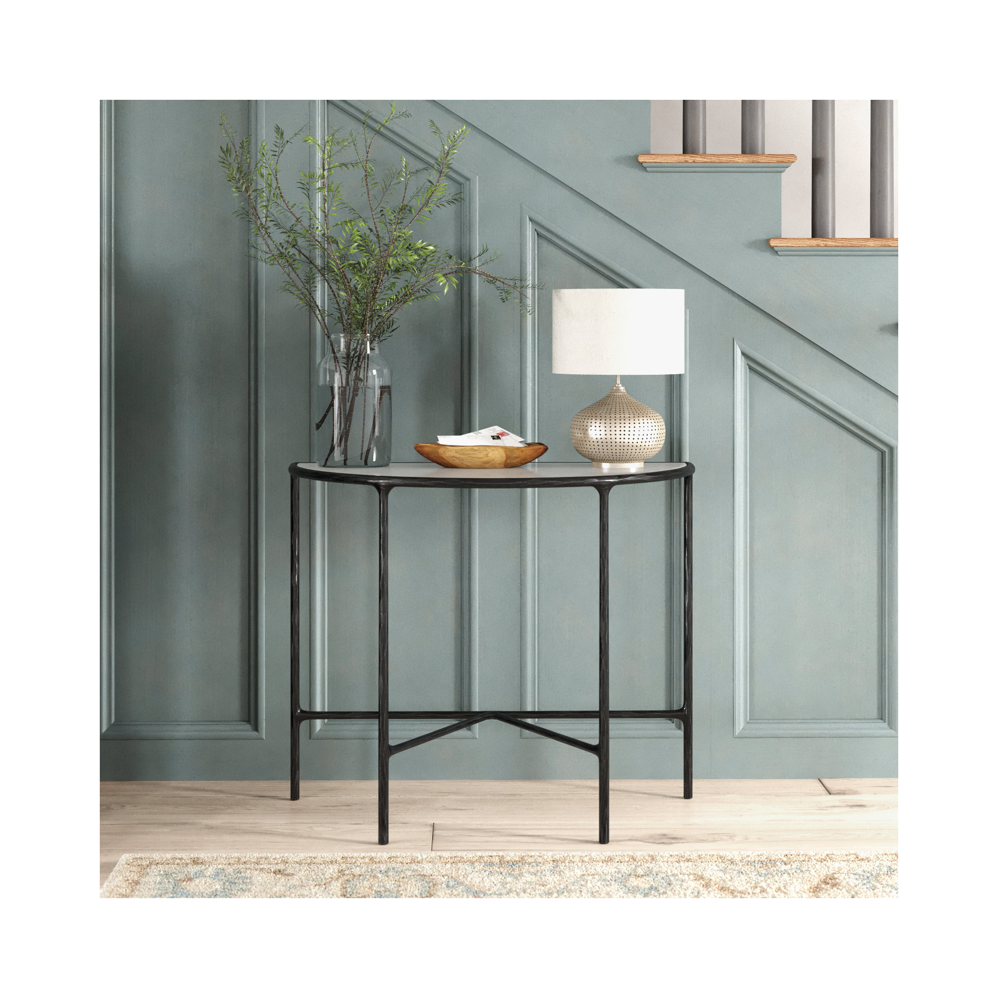 Evelynn 36'' Console Table, White Marble, Black