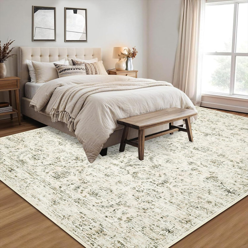 Washable Rug – Vintage Distressed Design, Non-Slip, Soft Bath Mat for Kitchen, Entryway, Laundry, Rectangle 10' x 13'