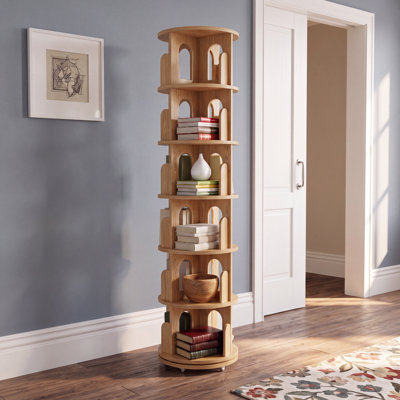 Rotating 6-Tier Open Bookshelf with Wheels, Freestanding Corner Display Storage Rack