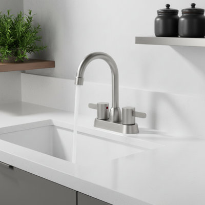 2-Handle Center-Mounted Bathroom Faucet, Brushed Nickel Deck Mount Lavatory Faucet For Rv, Fits 2/3 Hole