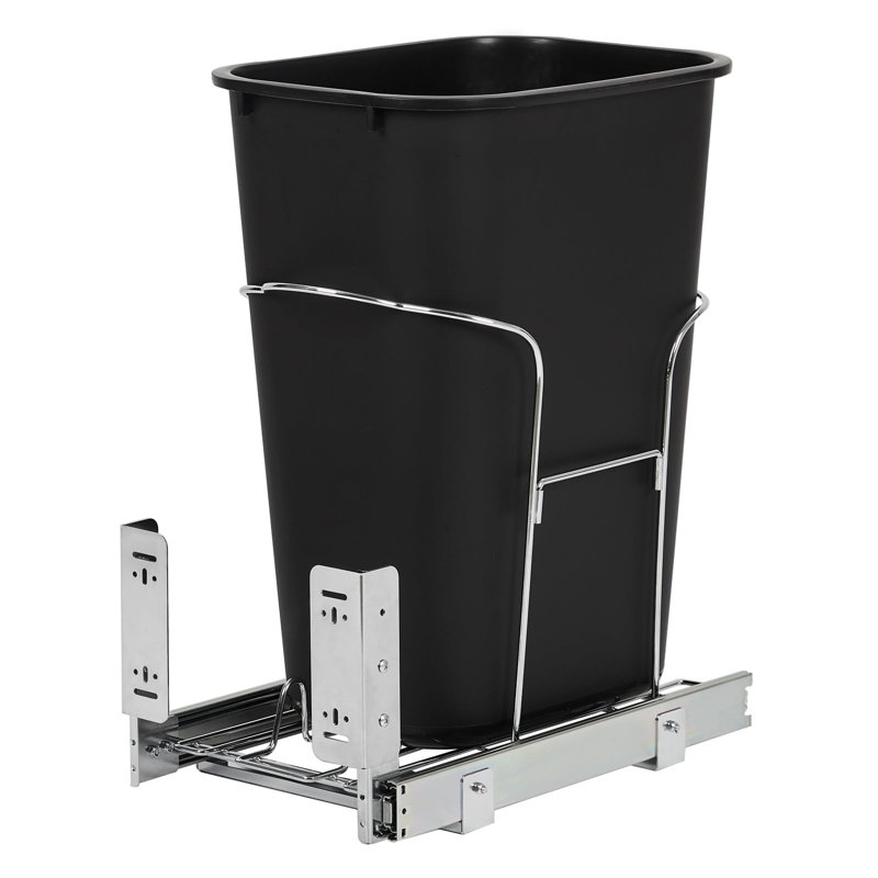 Pullout Under-Cabinet Trash and Recycling Bin with Soft-Close Full-Extension Slides, Space-Saving Gray Stainless Steel Multi-Purpose Waste Container with 100 lb Weight Capacity