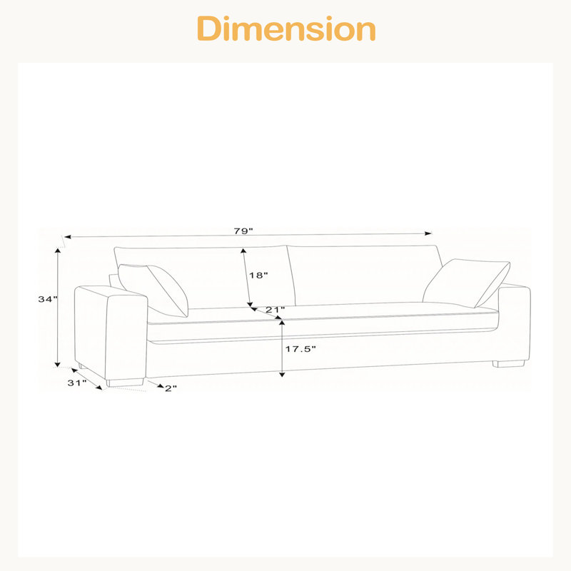 Upholstered Sofa with Toss Pillows,Sturdy Structure