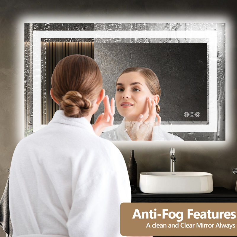 Miroir de salle de bain intelligent Smart 40X32 pouces, luminosité variable, température de couleur 3000K - 6000K, brouillard, contrôle de l'interrupteur mural, installation facile, Ul de 10% à 100%, 3 choix de température, composants