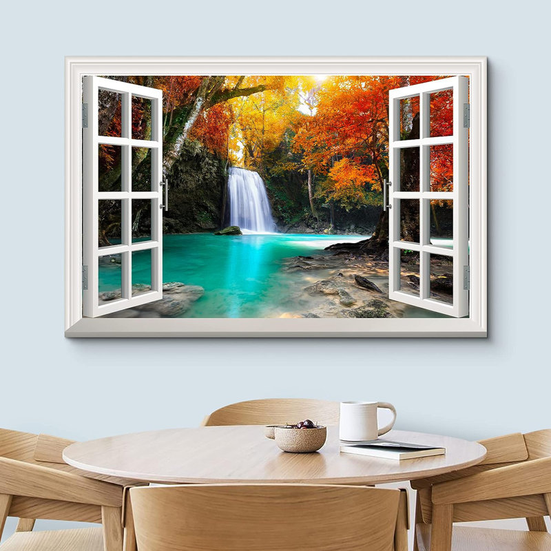 Landscape Orange Fall Waterfall Nature Wilderness On Canvas Print, H 12 po x l 18 po x P 1,5 po