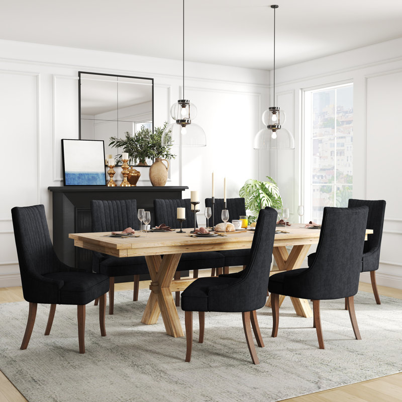 Modern Linen Fabric Kitchen Side Chair,  Dining Chair（Set Of 2）, 2, Black