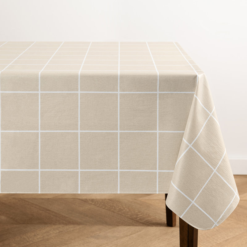 Nappe d'intérieur / d'extérieur en vinyle à carreaux écossais Windowpane, 84 po x 60 po, Naturel