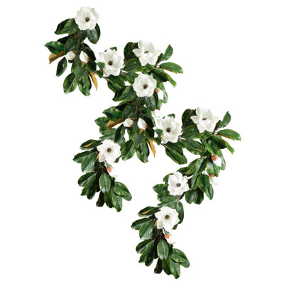 Realistic Magnolia Garland, Artificial Flower Garland With Foam White Blooms  Green Leaves For Mantel, Table Runner, Wedding Arch, Staircase  Wall