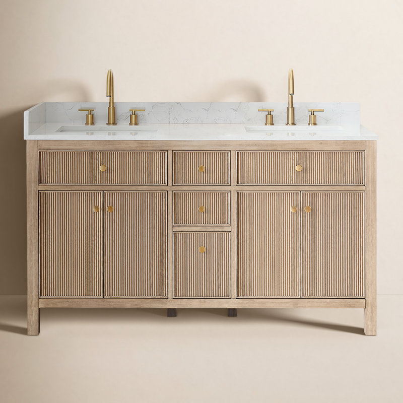 Meuble-lavabo double 60 po avec miroir Lala, Chêne naturel