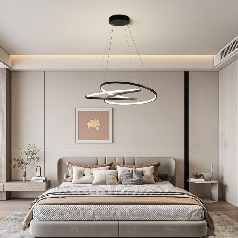Luminaire suspendu à DEL 1 lumière à intensité variable unique, Noir mat