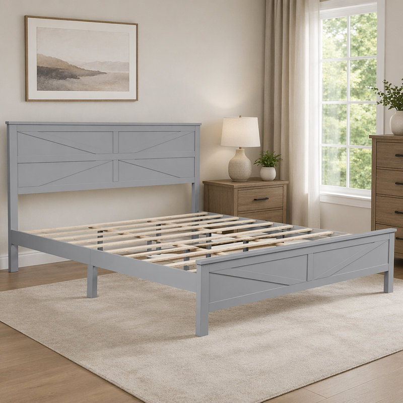 Tête de lit et pied de lit de style campagnard très grand avec porte de grange, Grey