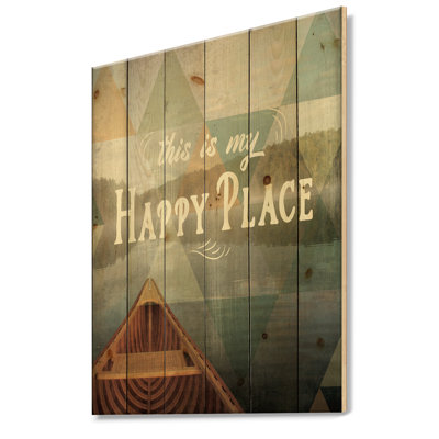 Lake House Happy Quote - Cottage Print on Natural Pine Wood