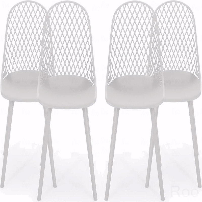 Set Of 4 Weather-Resistant Minimalist Patio Chairs for Backyard - White, White