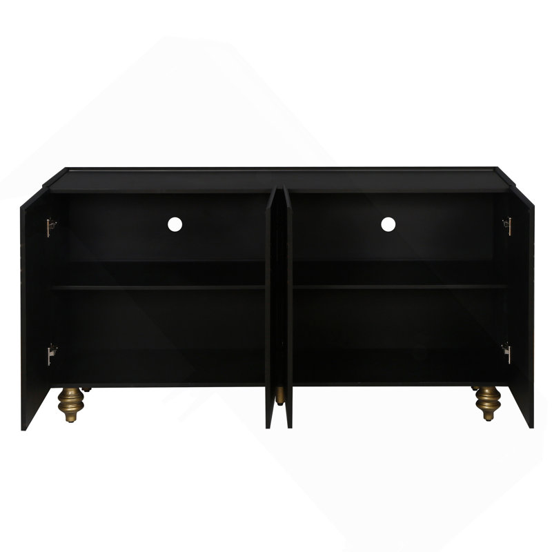 4-Door Fluted Sideboard Buffet with Adjustable Shelves, Modern Curved Storage Cabinet for Kitchen Dining Living Room, Black