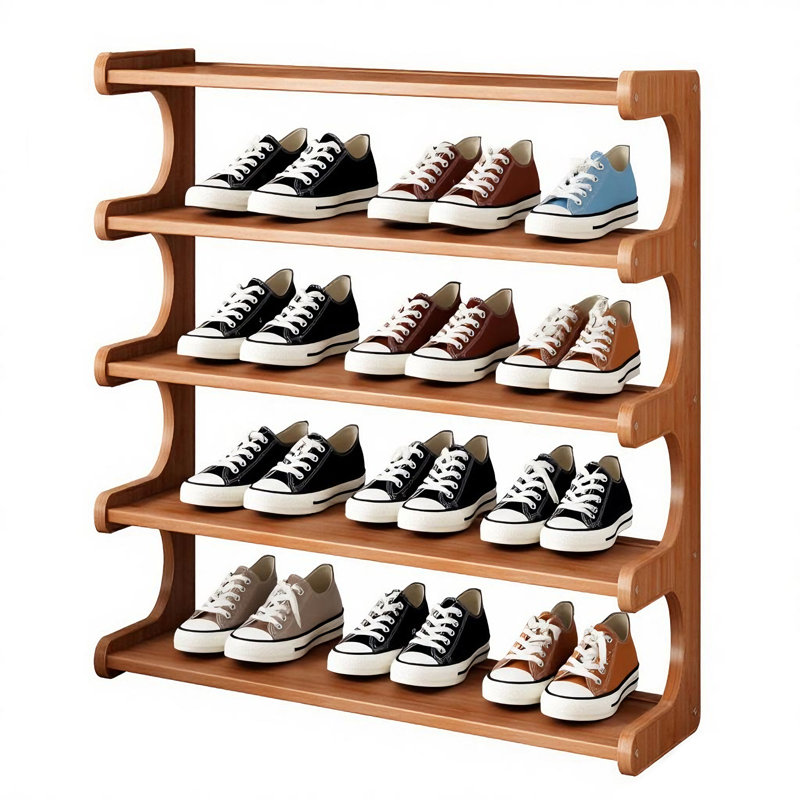 Étagère à chaussures en bambou peu encombrante - 5 étages, organisateur indépendant avec finition grain de bois, dortoir et entrée, facile à assembler, brun