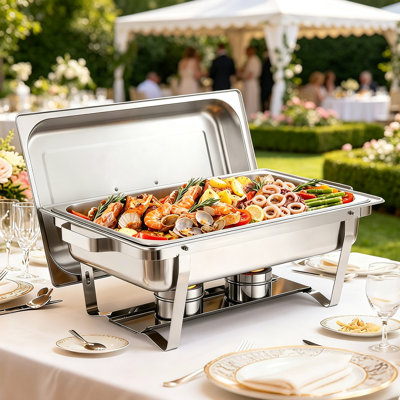 Ensemble de buffet de 4 pièces comprenant un réchaud en acier inoxydable de 8 pintes avec support pliable.