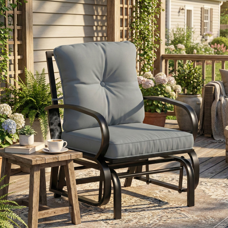 Patio Glider, Outdoor Glider Chair with Cushions, Light Grey, Gray