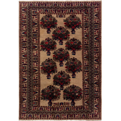 Tapis unique en laine noué à la main brun clair / brun de style Baluch des années 2010 de 6 pi 10 po x 9 pi 10 po Quico