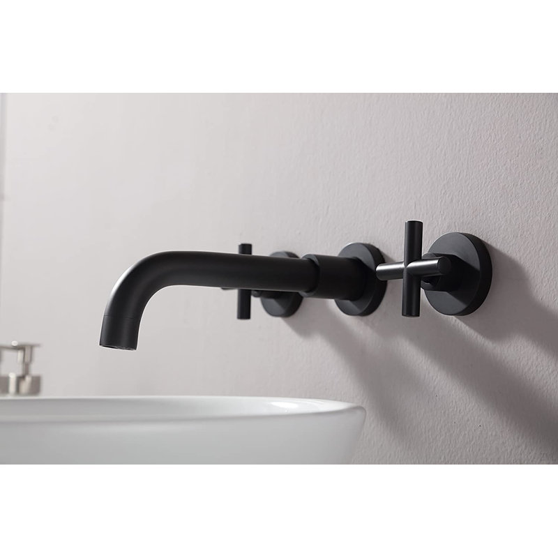 Double Handle Wall Mount Bathroom Faucet, Matte Black