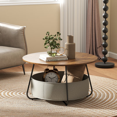 Barret Round Coffee Table With Storage Fabric Basket by Ebern Designs