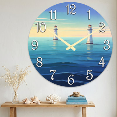 Landscape & Nature Lighthouse Ocean Sunset Sky Water Clock Face Numbers Ultra Clear Glass Wall Clock