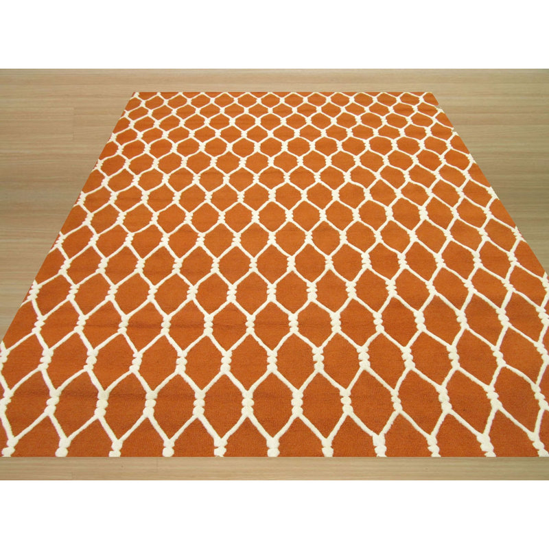 Geometric Tufted Wool Orange Area Rug, Rectangle 7'9" x 9'9"