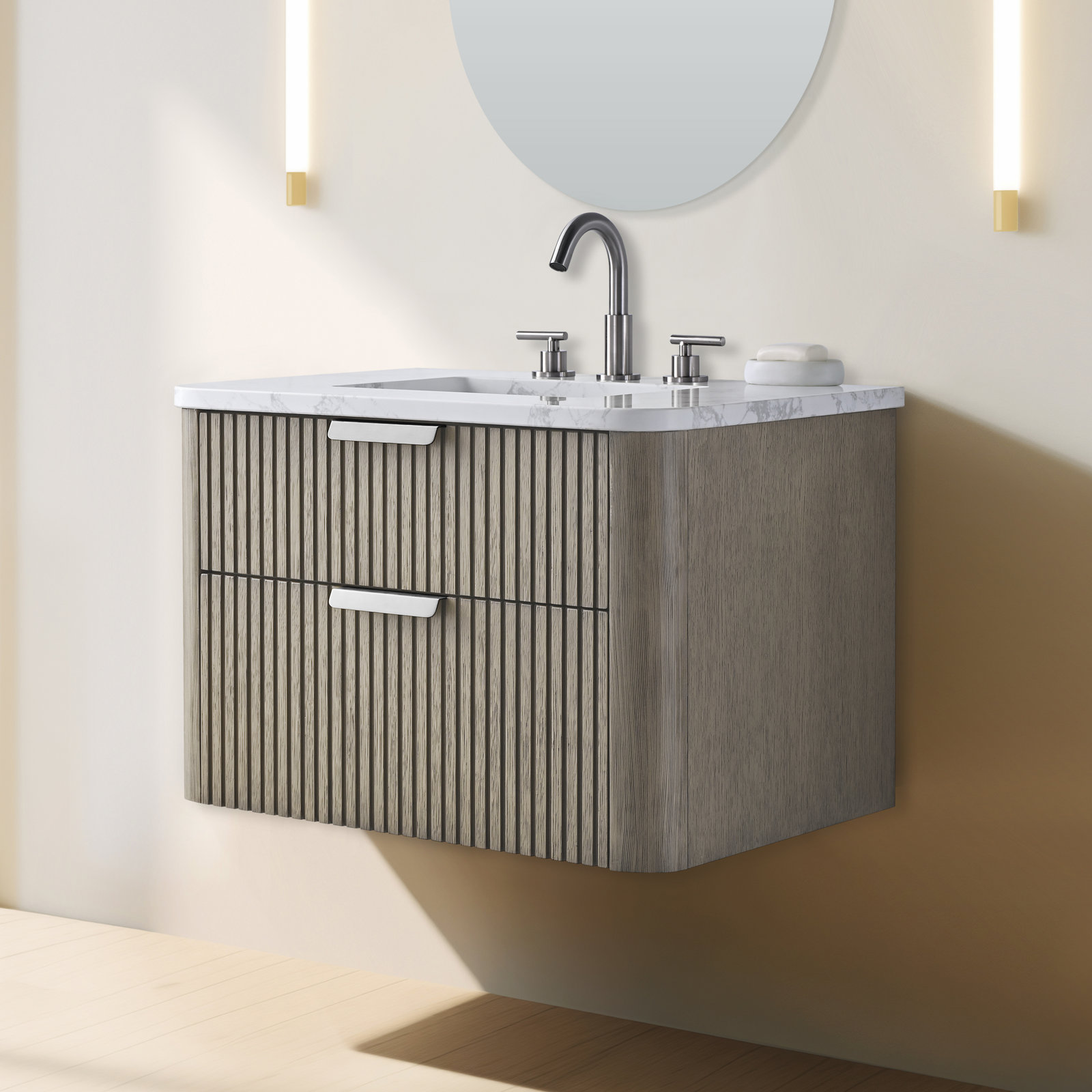 Liljan 30" Oak Single Bathroom Vanity, Vintage Gray/Brushed Nickel
