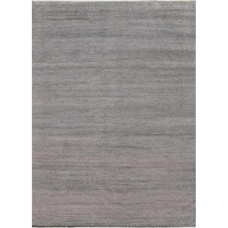 Hand-Knotted Wool/Silk Gray Area Rug, Gray, Rectangle 9' x 12'