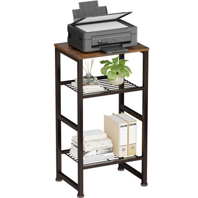 32.5" Tall Side Table with Shelves, Printer Stand, Brown