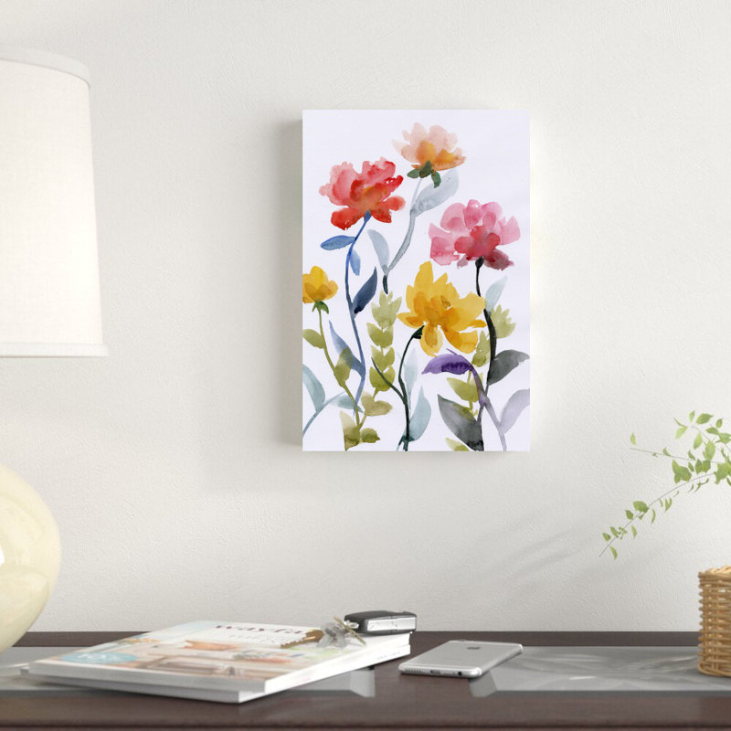 «Bright Watercolor Flowers», reproduction d'art sur toile tendue, H 12 po x l 8 po