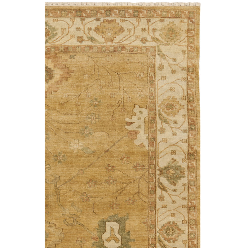 Oushak Oriental Hand-Knotted Wool Gold/Ivory Area Rug, Rectangle 8' x 10'