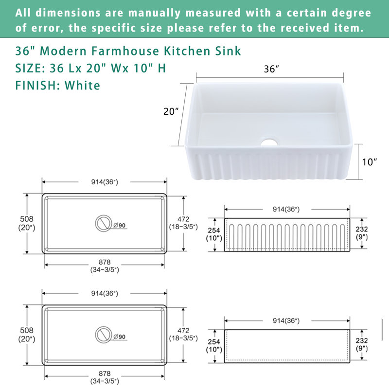 36'' L Single Bowl Fireclay Kitchen Sink