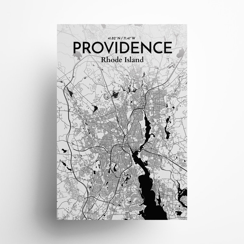Providence, carte de la ville, impression, Noir et blanc, H 36 po x l 24 po