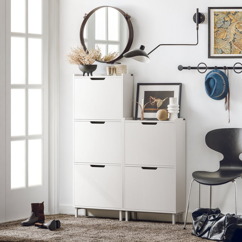 Armoire de rangement blanche pour chaussures avec 3 tiroirs rétractables, H 50,8 po x l 19,7 po x P 7,5 po, Blanc