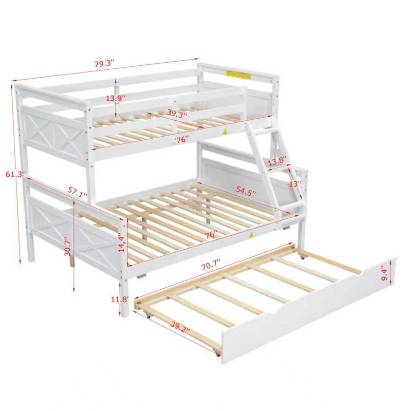 Falzetta Kids Twin Over Full Bunk Bed with Trundle, White