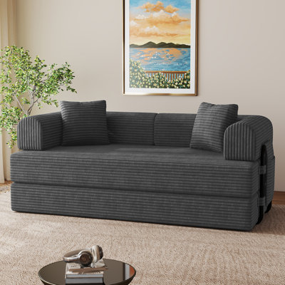 Convertible Coarser Corduroy Sleeper Sofa Bed With Cylindrical Pillow, Folding Mattress Couch With Fixed-shape Frame, Floor Sofa Lounge Couch For Livi by Ebern Designs