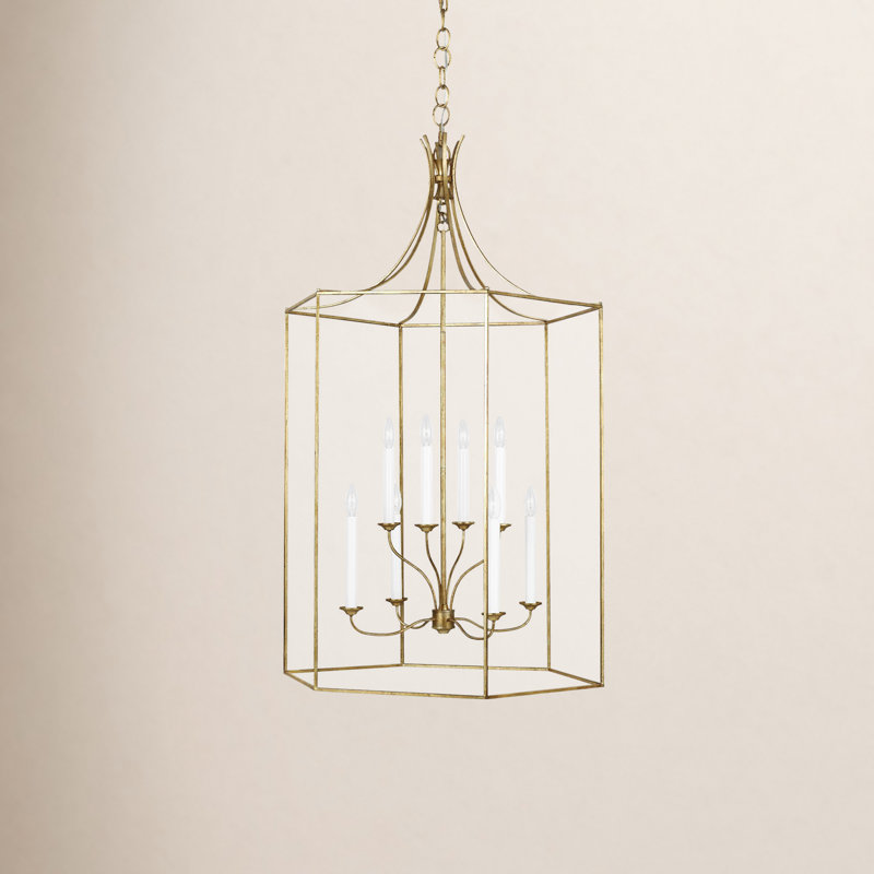 8 - Light Dimmable Lantern Square / Rectangle Chandelier, Antique Gild