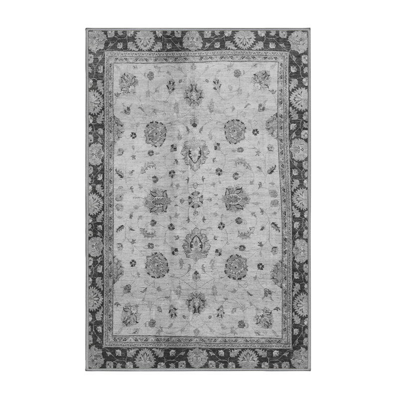Tapis oriental gris tissé à la machine Arumugam, Rectangle 7 pi x 9 pi