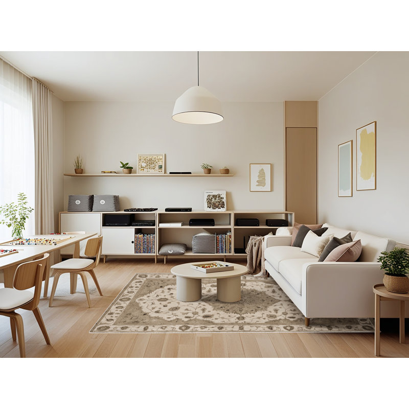 Tapis beige Tabriz lavable à la machine, Rectangle 7 pi x 9 pi