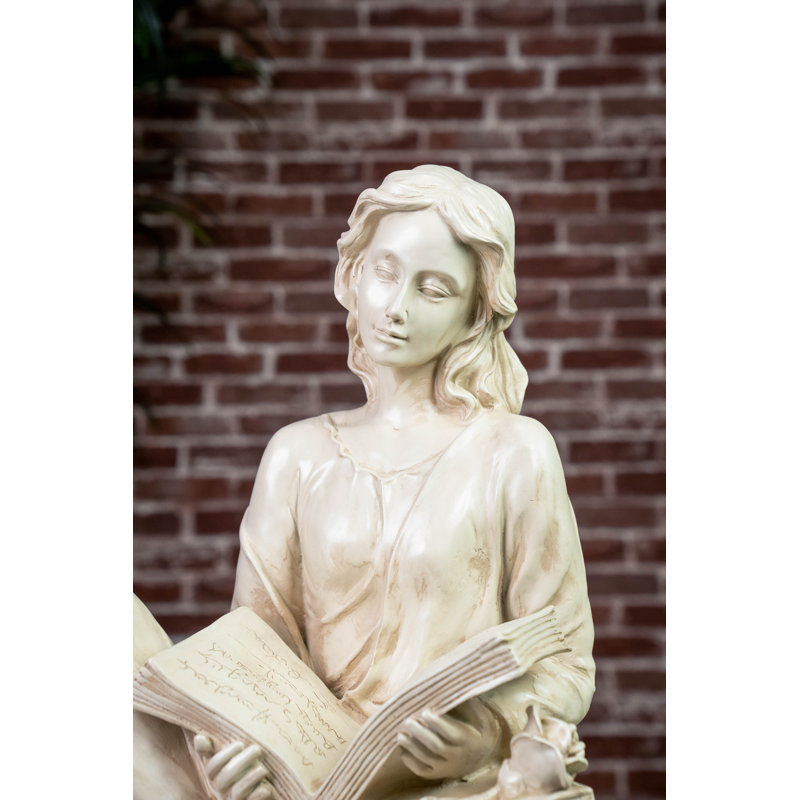 18" Beige Resin Reading Lady Garden Statue